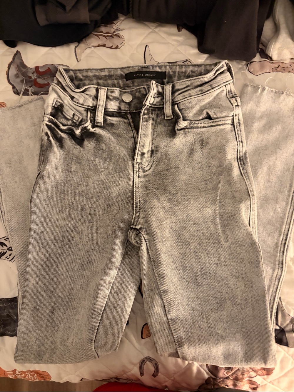 Flying Monkey High-Rise Light Grey Acid Wash Jeans